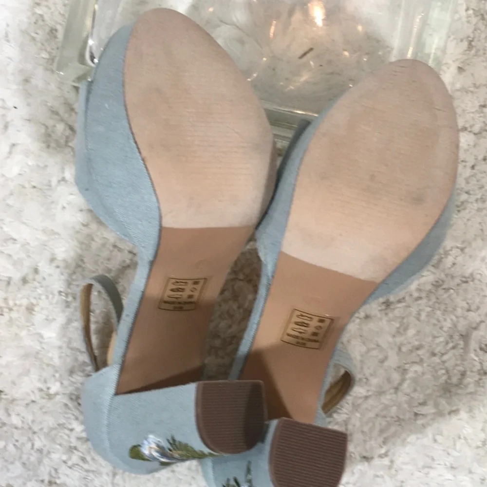 Jacobies denim embroidered platform heels